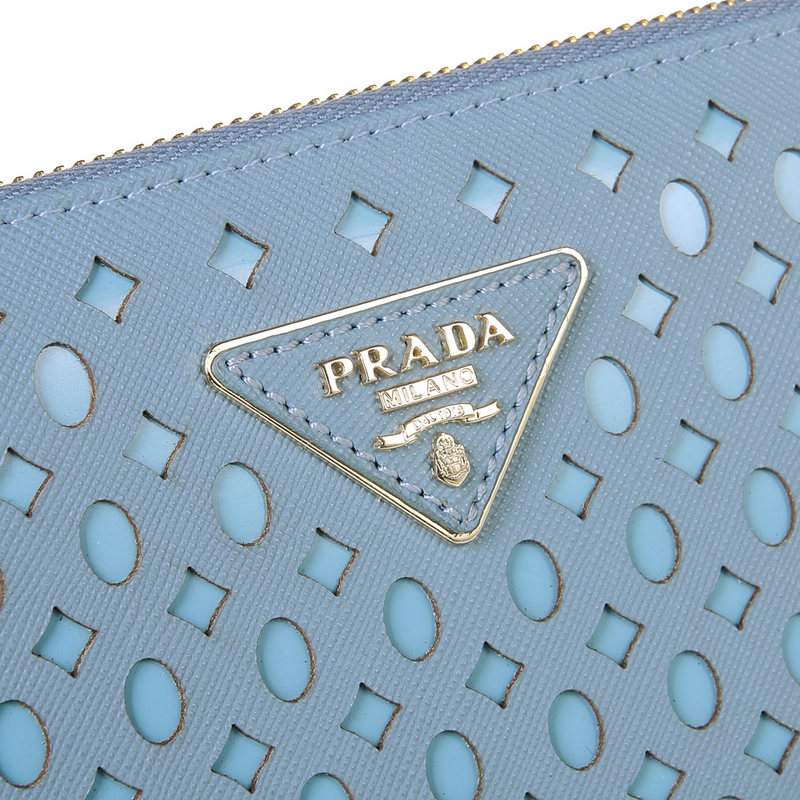 Knockoff Prada Real Leather Wallet 1140 light blue - Click Image to Close